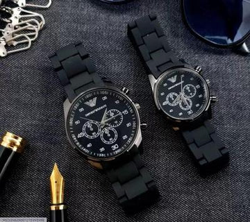 Unisex Chronograph Watch Set Stainless Steel Black Strap