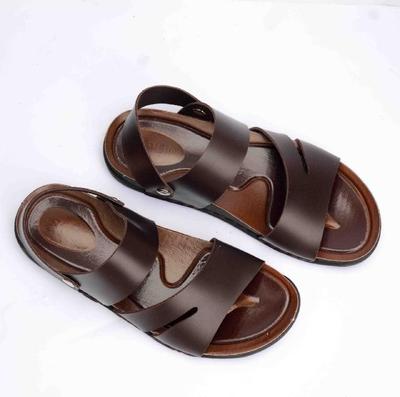 Men's Brown Synthetic Leather Sandals with Side Button