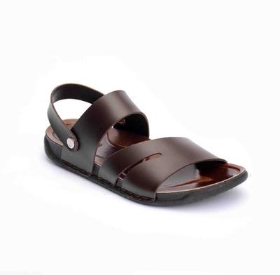 Men's Brown Synthetic Leather Sandals with Side Button