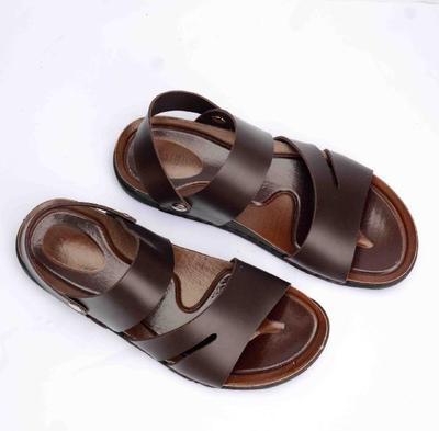 Men's Brown Synthetic Leather Sandals with Side Button