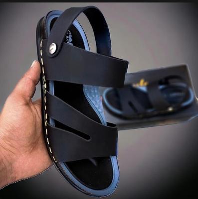 Men's Black Synthetic Leather Sandals