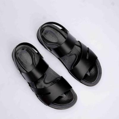 Men's Black Synthetic Leather Sandals