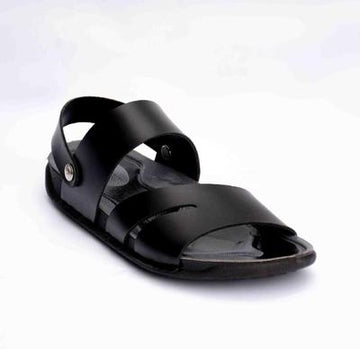 Men's Black Synthetic Leather Sandals